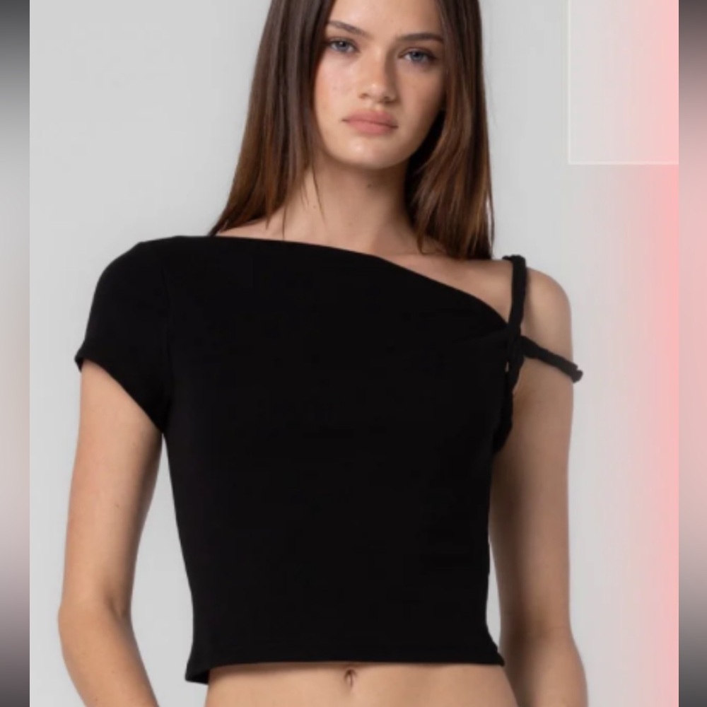 Beige Botany Knit Crop Top Twist Asymmetric Sleeves Medium New